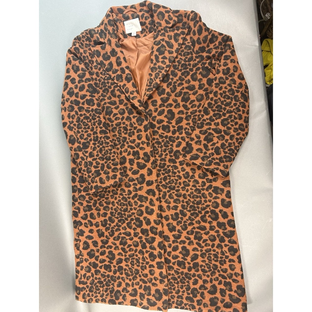 A New Day Women's Leopard Print Long Coat Size M Brown Black Snap Front Lined 45 - Picture 2 of 11